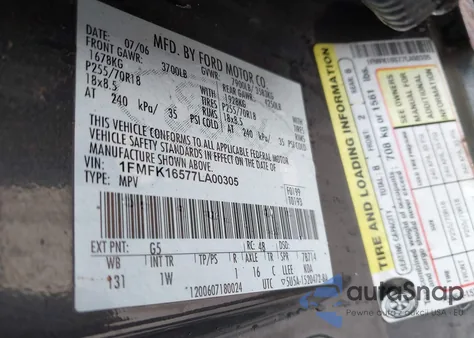 2007 Ford Expedition El Xlt из США, поврежденный, VIN 1FMFK16577LA00305